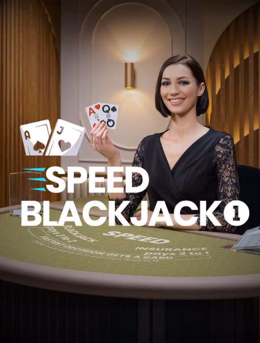 Croupière présentant un as et un valet à une table de blackjack, jeu en direct Speed Blackjack 1